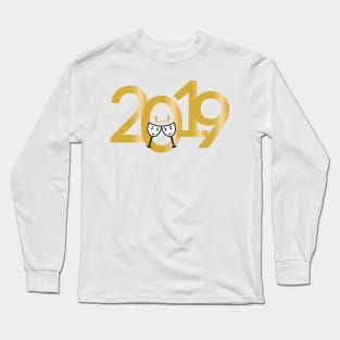 2019 New Years numbers and cartoon wine glasses Long Sleeve T-Shirt